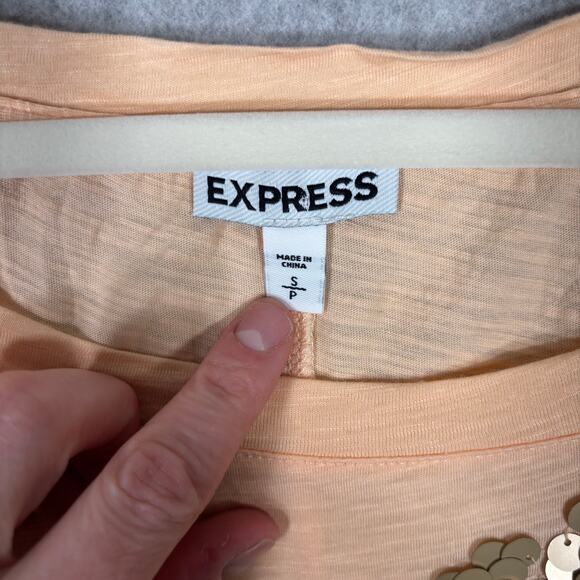 Express Shirt Small Peach Gold Sequin One Shoulder Loose 80s Modal Soft Girl - Picture 4 of 8